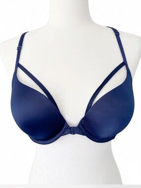 Victoria's Secret Very Sexy Navy Strappy Front-Close Push-Up Bra Sz 36B Racerbac